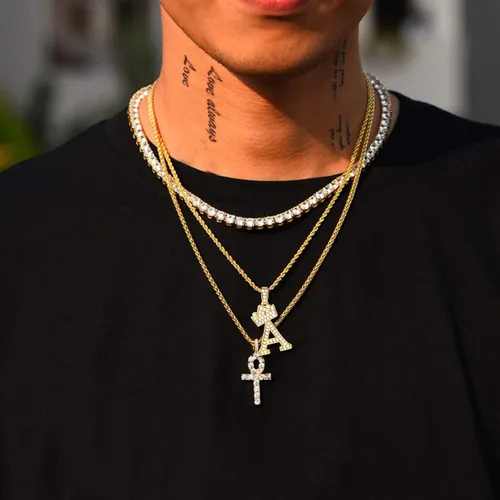 Miniatura 2 de U7 Collar con inicial de la A a la Z, dije de letra helada con cadena de 22 a 24 pulgadas, para hombres y mujeres, con nombre del alfabeto de hip