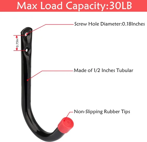 Miniatura 3 de Paquete de 12 ganchos de almacenamiento de garaje de acero resistente, 3.5 pulgadas montado en la pared J Utility Hanger, soporta hasta 50 libras