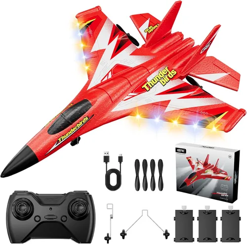 Miniatura 11 de Avión RC de espuma con 3 baterías, avión de control remoto RC Jet helicóptero avión para niños, adultos principiantes, caza RC fácil de volar, avión