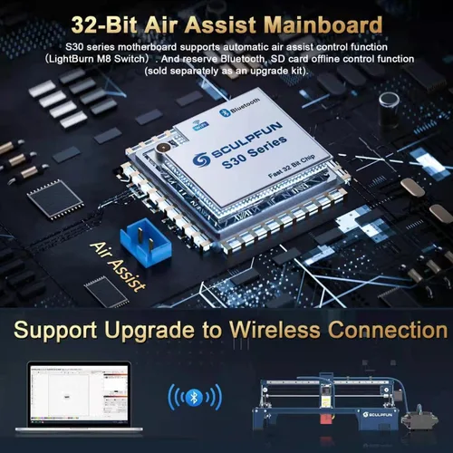 Miniatura 9 de SCULPFUN Grabador láser S30 con bomba de asistencia de aire y boquilla, láser clase 4, potencia láser de salida de 5000 mW, máquina de grabado láser