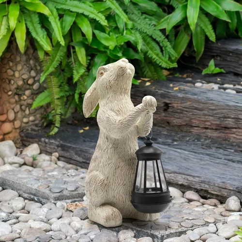 Miniatura 3 de Estatuas de jardín REYISO con luces solares - Figurina de conejo al aire libre, decoración de conejo para otoño en el césped, balcón - Arte