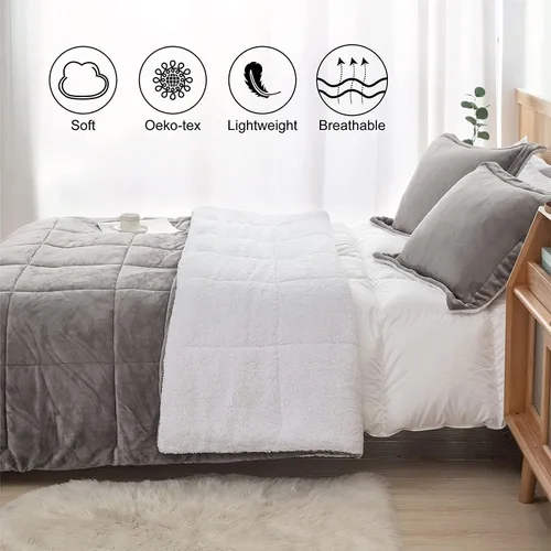 Miniatura 2 de Seward Park Juego de edredón Sherpa gris tamaño Twin XL, ropa de cama suave y cálida para todas las estaciones, manta de otoño de forro polar