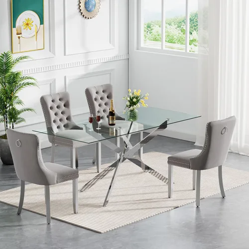 Miniatura 11 de HomVent Juego de mesa de comedor redonda de vidrio de 3 piezas, juego de mesa de comedor de vidrio templado para 2 mesas de cocina con 2 sillas