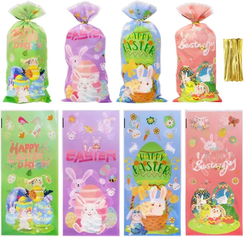 Miniatura 9 de PENTA ANGEL 50 bolsas de regalo de fiesta de sirena, 50 unidades, de plástico, planas, celofán, dulces, golosinas, bolsas de panadería con 50 lazos
