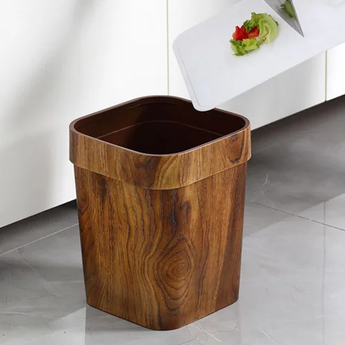 Miniatura 9 de Cabilock Bote de basura retro creativo de 14 l Imitado papelera sólida para oficina en casa dormitorio baño estilo vintage cubo de basura