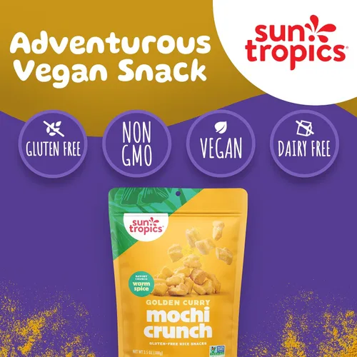 Miniatura 7 de Sun Tropics Mochi Snack Bites, sabor a curry dorado, 3.5 onzas (paquete de 6) Bocaditos crujientes de Mochi crujientes, pepitas de arroz