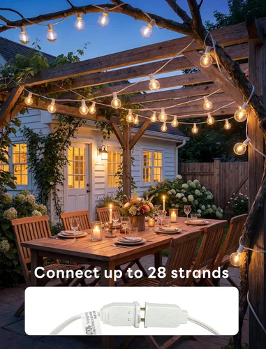 Miniatura 6 de Abeja Cadena de luces LED para exteriores de 25 pies, tira de luces de globo de patio con 27 bombillas LED transparentes inastillables