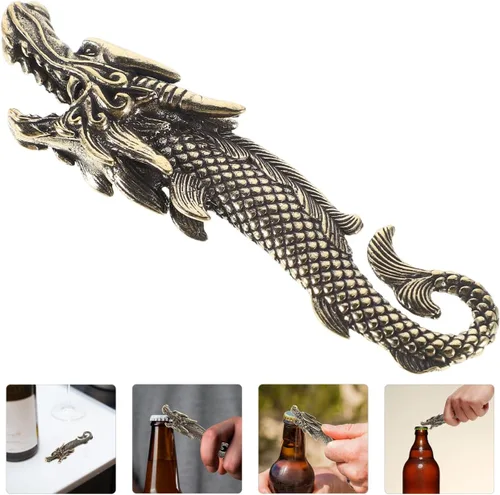 Miniatura 8 de MAGICLULU Llavero abrebotellas de dragón Vintage latón diseño de pescado Soda cerveza Cap abridor único estilo chino Pub Bar herramienta portátil