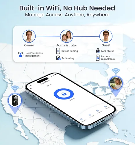 Miniatura 3 de Veise VE012W - Cerradura inteligente de huellas dactilares WiFi integrada, control remoto de aplicación, compatible con Alexa y Google Assistant