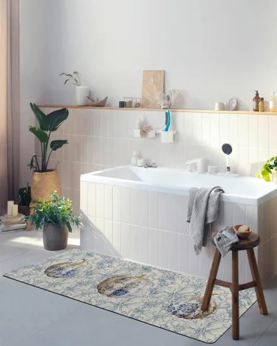 Miniatura 5 de Tapete de baño con diseño de flores y azulejos de calabazas para bañera, antideslizante, de secado rápido y absorbente, de tierra de diatomeas