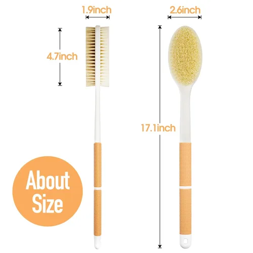 Miniatura 5 de Backski Limpiador corporal antideslizante para ducha, cepillo de ducha de mango largo con cerdas rígidas y suaves, limpiador de espalda exfoliante