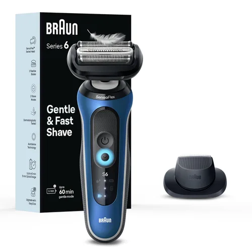 Braun Maquinilla de afeitar eléctrica para hombre, serie 6 6120s, afeitado en húmedo y seco, modos de afeitado turbo y suave, con recortador de