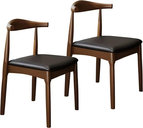 Miniatura 9 de Silla de comedor de madera maciza con acabado de nogal de mediados de siglo, modernas sillas de comedor tapizadas de piel sintética con respaldo