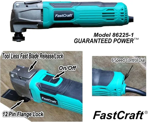 Miniatura 8 de FastCraft - Multiherramienta + 3 hojas de sierra, modelo 86225-1, nueva herramienta oscilante, motor de potencia pico de 5.0 amperios