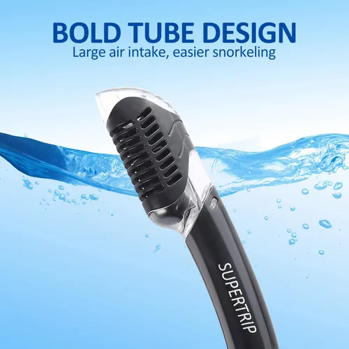 Miniatura 4 de Supertrip Snorkel seco para adultos, buceo con protector contra salpicaduras y válvula superior, esnórquel de buceo libre para adultos y jóvenes