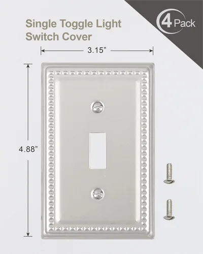 Miniatura 6 de Paquete de 4 cubiertas para interruptor de luz, cubierta decorativa para interruptor de níquel satinado, placas de pared metálicas de palanca única