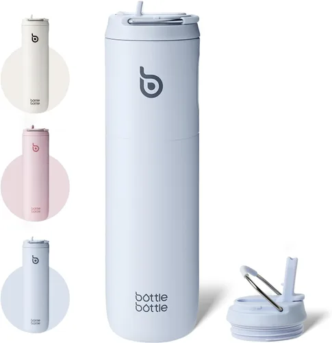 Miniatura 19 de BOTTLE BOTTLE Botella de agua aislada de 24 onzas con tapa de popote y asa para deportes, viajes, gimnasio, botellas de agua de acero inoxidable