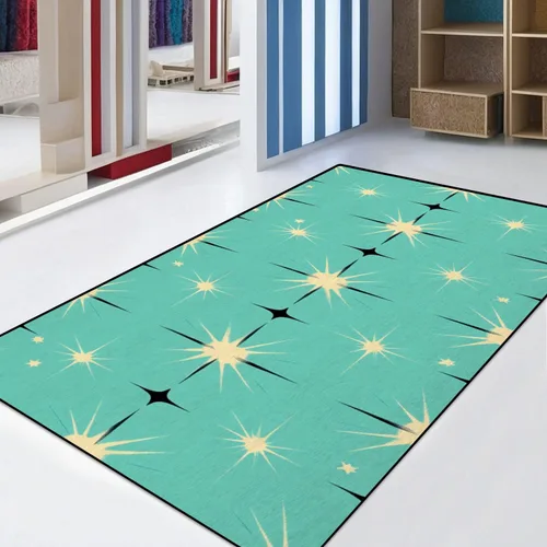 Miniatura 7 de Alfombra retro de los años 50 con patrón vintage turquesa sin costuras que se repiten los años cincuenta, alfombra de patio al aire libre, alfombra