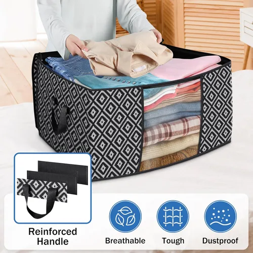 Miniatura 5 de StorageTastic Direct 100L, paquete de 2 contenedores de almacenamiento, contenedores grandes de almacenamiento de ropa, bolsas plegables de Negro