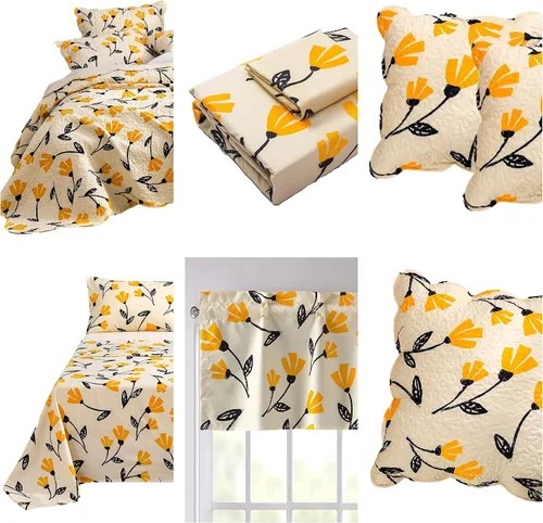 Miniatura 4 de DaDalogy Bedding - Juego de cama floral de 9 piezas en una bolsa, juego de sábanas bajeras y encimeras con funda de almohada y cenefa de cortina