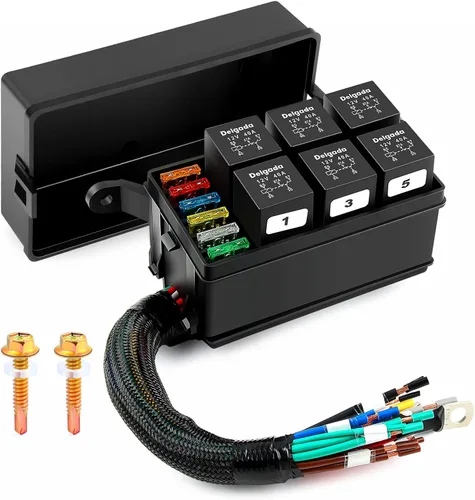 Miniatura 7 de Delgada Caja de relés de 12 V, caja de relé de fusibles, impermeable, 6 ranuras, bloque de relé precableado ATC/ATO, portafusibles de cuchilla