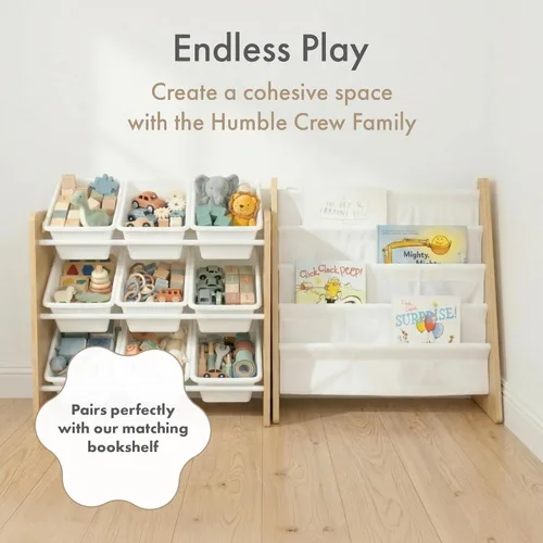 Miniatura 8 de Humble Crew Organizador de juguetes de 9 compartimientos: madera natural Journey con contenedores de plástico blanco, solución de almacenamiento