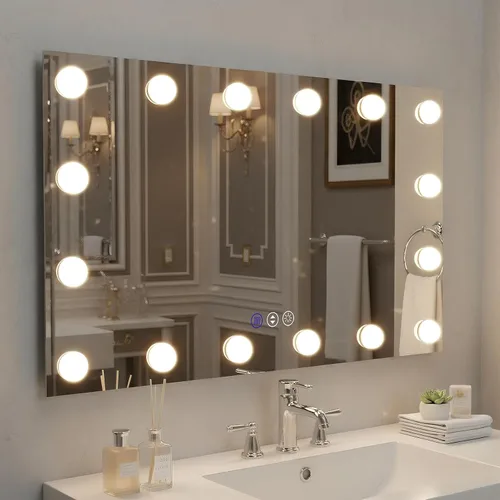 Miniatura 19 de Espejo de baño LED de 20 x 28 pulgadas para pared, marco negro (metal, aluminio), luz frontal y retroiluminada, 3 colores y espejo de tocador