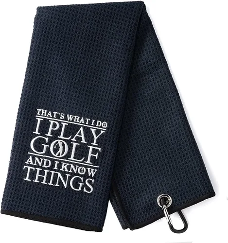 DYJYBMY Toalla de golf con clip That's What I Do I Play, toalla deportiva bordada para golfista, divertidos accesorios de golf para hombres, Día del