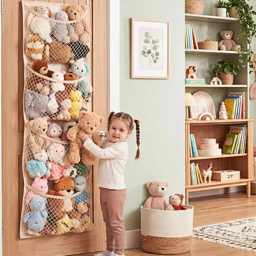 Miniatura 7 de Almacenamiento de animales de peluche sobre la puerta, organizador de juguetes de algodón para almacenamiento de juguetes de peluche, suministros