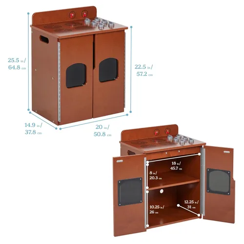 Miniatura 2 de ECR4Kids Estufa de Cocina de Juguete, Set de Juego de Madera, Nogal Oscuro