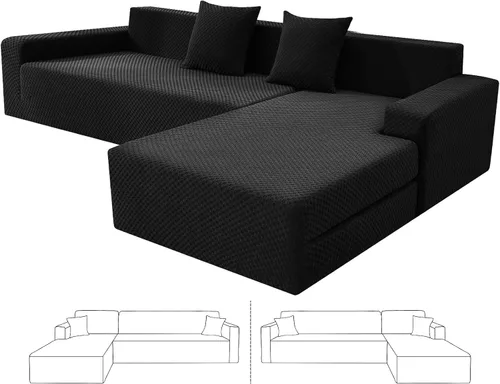 Miniatura 26 de ZNSAYOTX Fundas para sofá modular, fundas elásticas de jacquard con parte inferior elástica para sofá modular en forma de L, 2 protectores de sofá