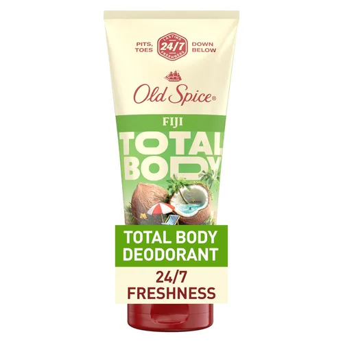 Old Spice Crema desodorante para todo el cuerpo para hombres, sin aluminio, aroma Fiyi, protección contra olores 24/7, frescura duradera 24/7,