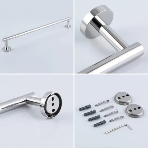Miniatura 5 de SUS 304 - Toallero de acero inoxidable de 24 pulgadas montado en la pared para baño, estilo moderno, acabado pulido