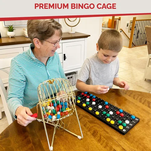 Miniatura 8 de MR CHIPS Juego de bingo profesional de 11 pulgadas de alto con jaula de acero, bolas eternas de 7/8 pulgadas, tablero maestro para bolas