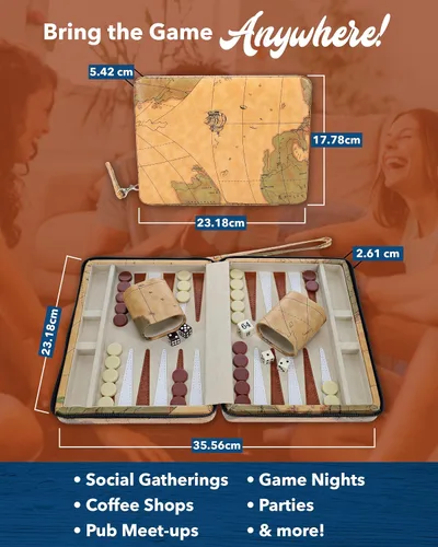 Miniatura 6 de WE Games Tablero de backgammon con estilo de mapa magnético y correa de transporte, juegos de mesa para adultos, juegos de viaje
