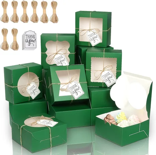 Miniatura 15 de KPOSIYA 65 cajas de panadería con ventana de 6 x 6 x 3 pulgadas, cajas de galletas de 5 estilos, cajas pequeñas de pastelería para dulces, postres