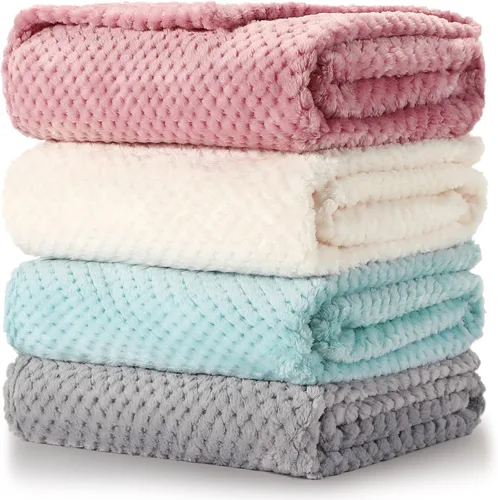 Miniatura 8 de Reginary 4 Pack Fuzzy Blanket 30 x 40'' Waffle Flannel Baby Throw Blankets Warm Nursery & Crib Blankets for Girl & Boy Newborn Infant