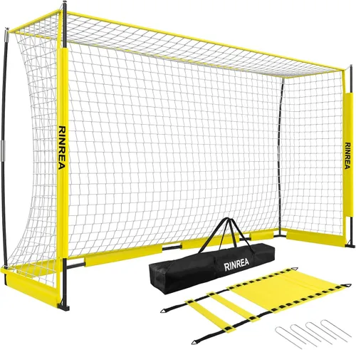Miniatura 9 de RINREA Portería de fútbol portátil, red de portería de fútbol plegable con base metálica, equipo de entrenamiento de fútbol de montaje rápido con 1