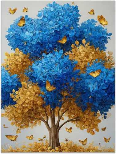 Miniatura 30 de VOCBAN Tree of Life Wall Art The Picture Artwork Canvas Prints Tree Pictures Poster Retro Artwork for Bedroom Living Room Home Decoration(blue blue