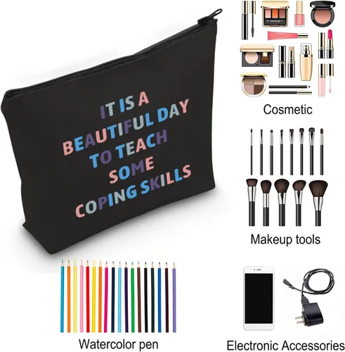 Miniatura 5 de ZJXHPO Bolsa de cosméticos de consejero Es un día asombroso para enseñar algunas habilidades de afrontamiento, maquillaje con cremallera, bolsa