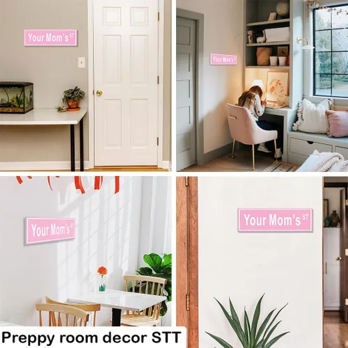 Miniatura 2 de Decoración de habitación preppy, letrero de texto en inglés "Your Mom's St Sign" - Decoración de habitación para niñas adolescentes, 6 x 15 pulgadas