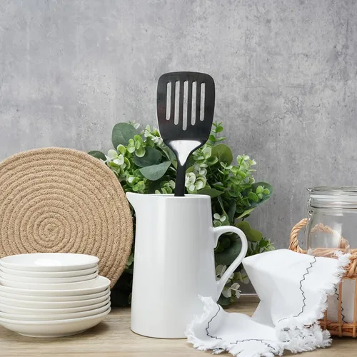 Miniatura 7 de Espátula ranurada de acero inoxidable, espátula de metal para sartenes de hierro fundido y acero inoxidable, espátula de cocina de borde fino