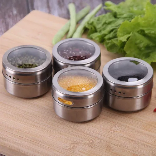 Miniatura 2 de 12 potentes latas magnéticas para especias: recipientes de almacenamiento de especias de acero inoxidable, tarros de especias de cocina con tapa 12