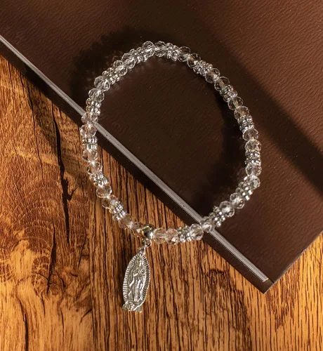 Miniatura 4 de MTT Pulsera de Rosario de Guadalupe de cristal de plata con bolsas de organza, recuerdo de bautizo, recuerdo de bautizo, quinceañera, baby shower