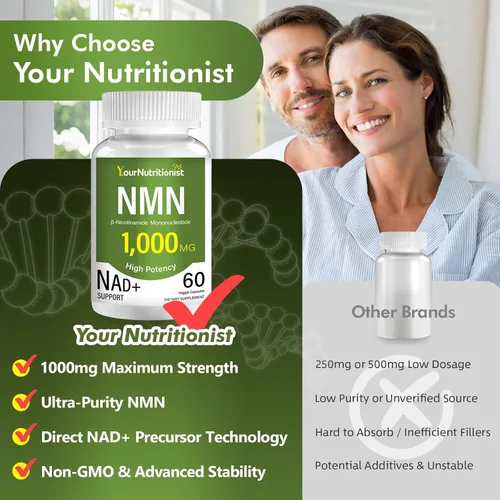 Miniatura 6 de Suplementos NMN de 1000 mg – 99.9% de pureza probada – Precursor NAD+ – Sin OMG – 60 cápsulas veganas