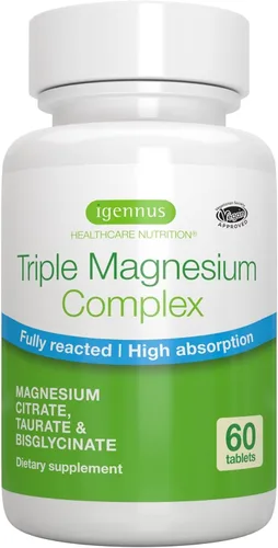 Igennus Superior Triple Magnesio Complejo, glicinato, taurato y citrato completamente reaccionado y quelado, etiqueta limpia, alta biodisponibilidad