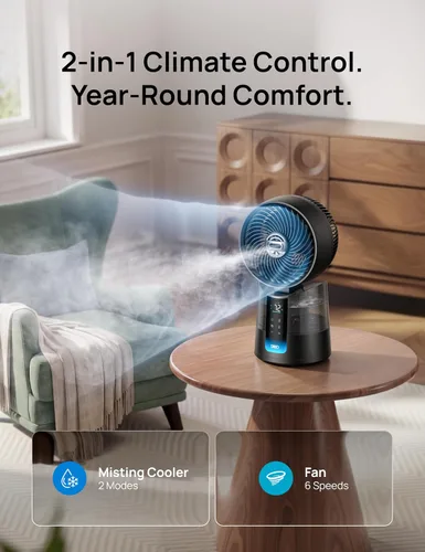 Miniatura 7 de DREO TurboCool Ventilador de nebulización 516, oscilación omnidireccional de 150°+30°, ventiladores de refrigeración que soplan aire frío caída de 5