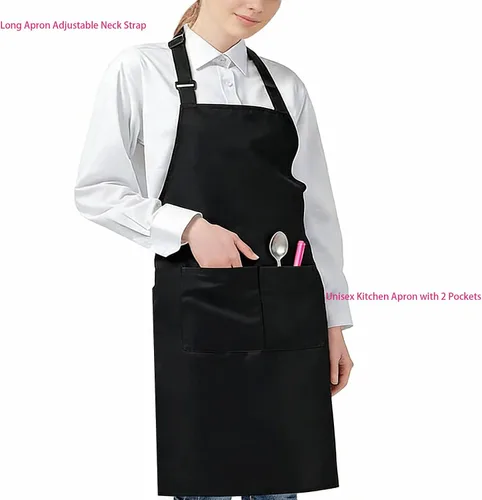 Miniatura 2 de Delantales para mujeres con bolsillos, delantal de chef para hombre, delantal de cocina, delantal negro, delantal de manchas, correa ajustable