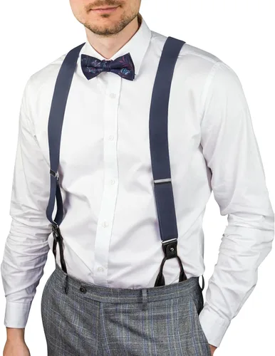 Miniatura 39 de AWAYTR Tirantes de botón marrón para hombre, tirantes elásticos ajustables en forma de Y