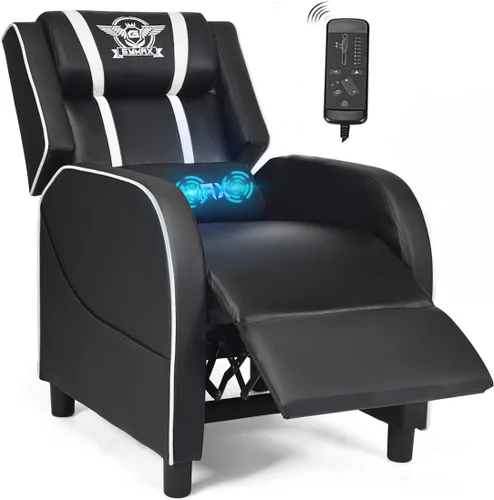 Miniatura 10 de POWERSTONE Silla reclinable para juegos, sillas reclinables para adultos, sofá ergonómico de cuero con reposapiés, soporte lumbar, reposacabezas